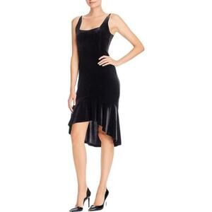 Aqua Women's S Black Velvet High Low Trumpet Dress Spaghetti Strap Holiday